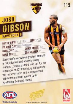 2013 Select Prime AFL #115 Josh Gibson Back